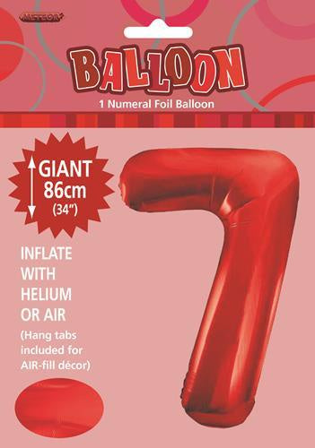 Red "7" Numeral Foil Balloon 86cm (34")